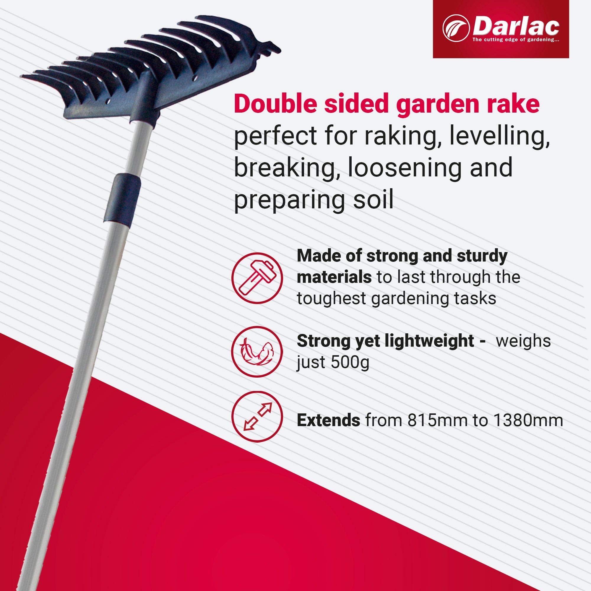 dt-brown HARDWARE Darlac Telescopic Double Sided Rake