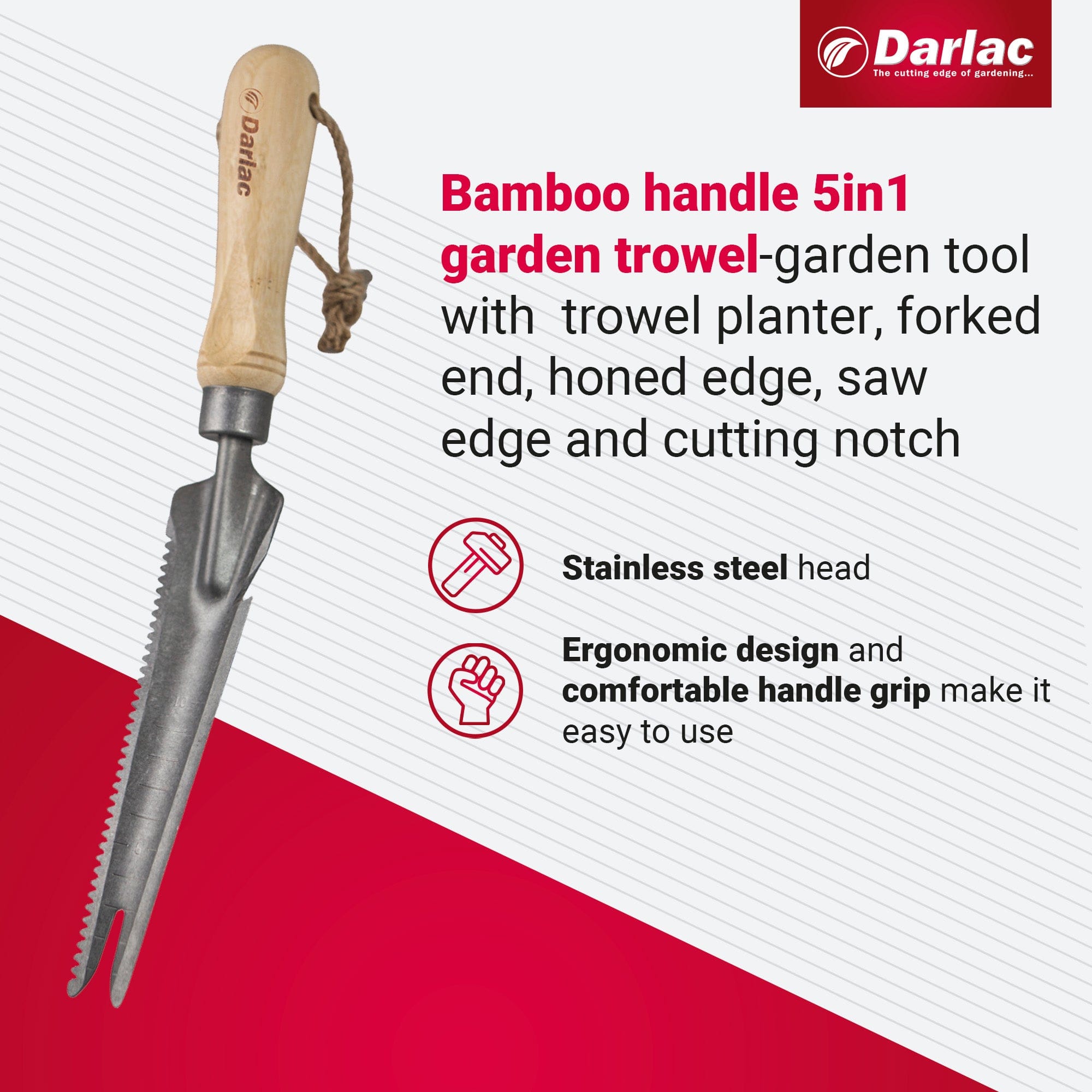 dt-brown HARDWARE Darlac Bamboo Handle 5 in 1 Trowel