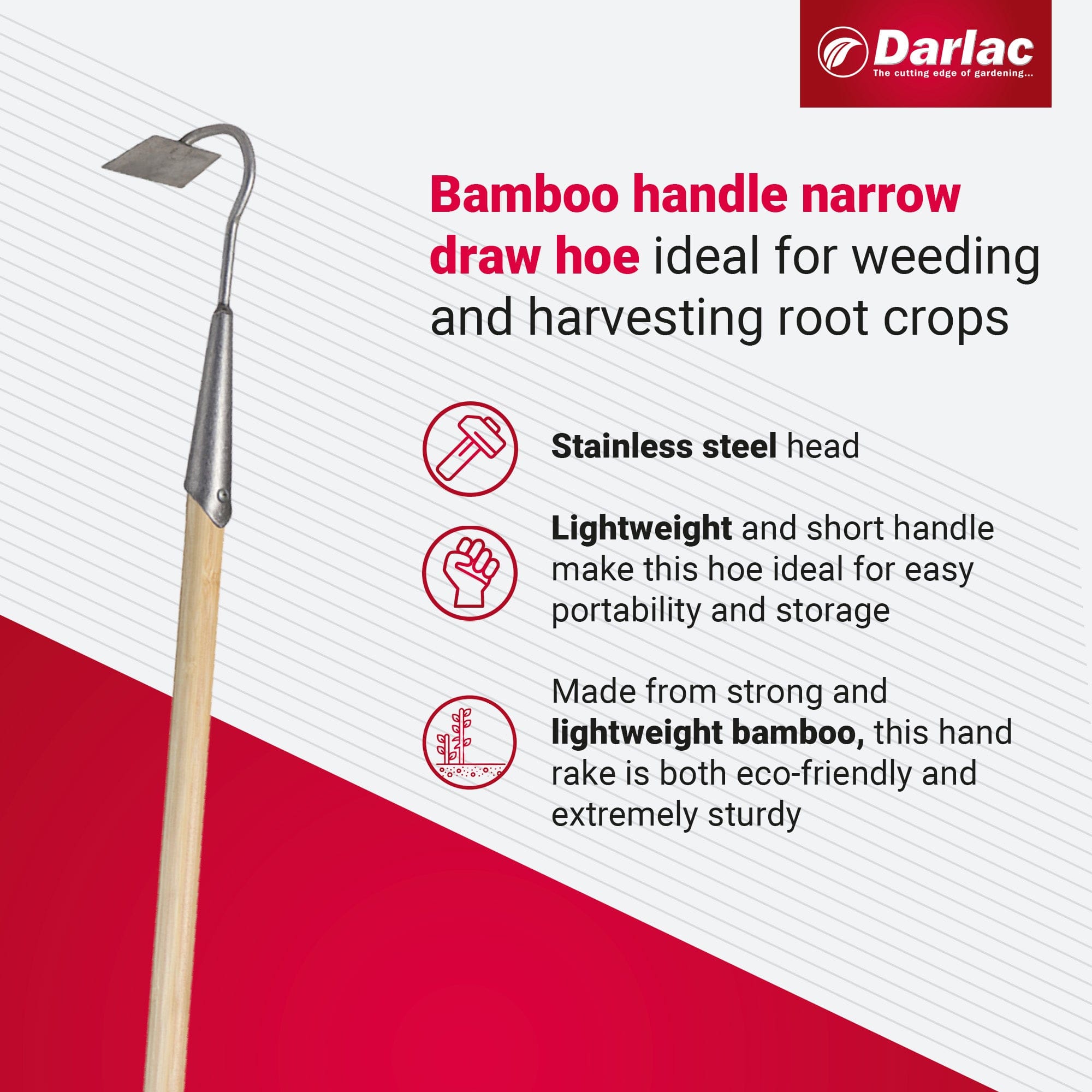 dt-brown HARDWARE Darlac Bamboo Narrow Draw Hoe Short Handle