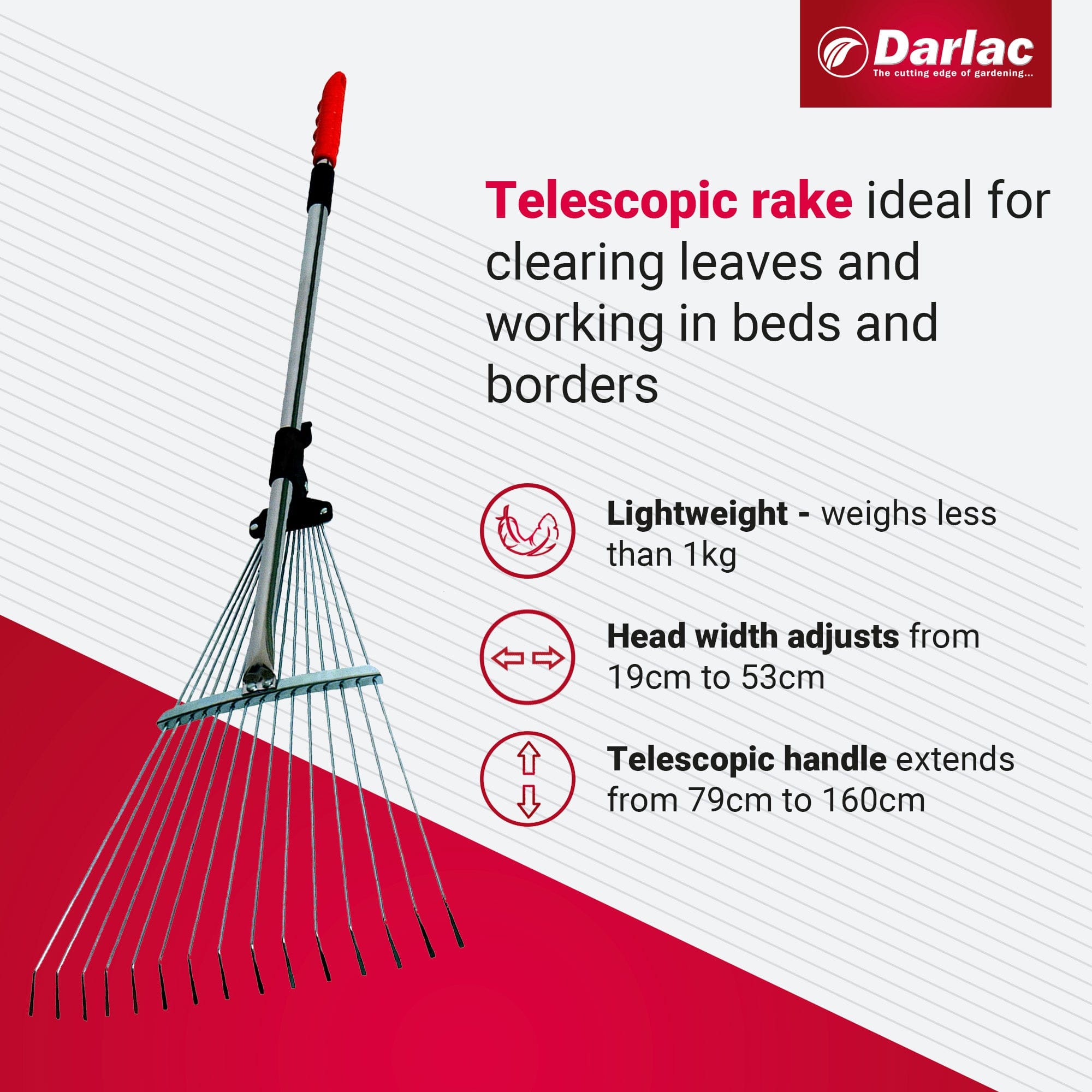 dt-brown HARDWARE Darlac Expanding Telescopic Rake 15 Tine