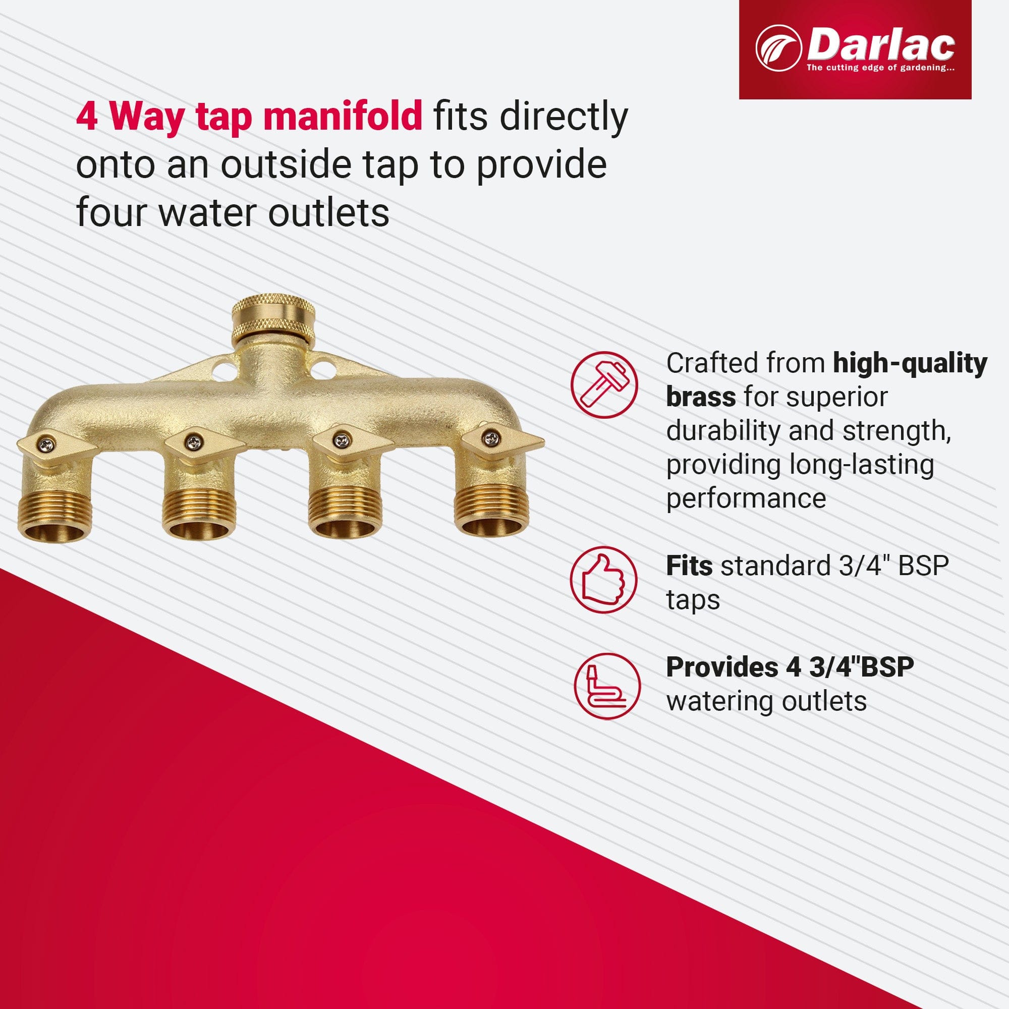 dt-brown HARDWARE Darlac Four Way Brass Manifold with wall fixings